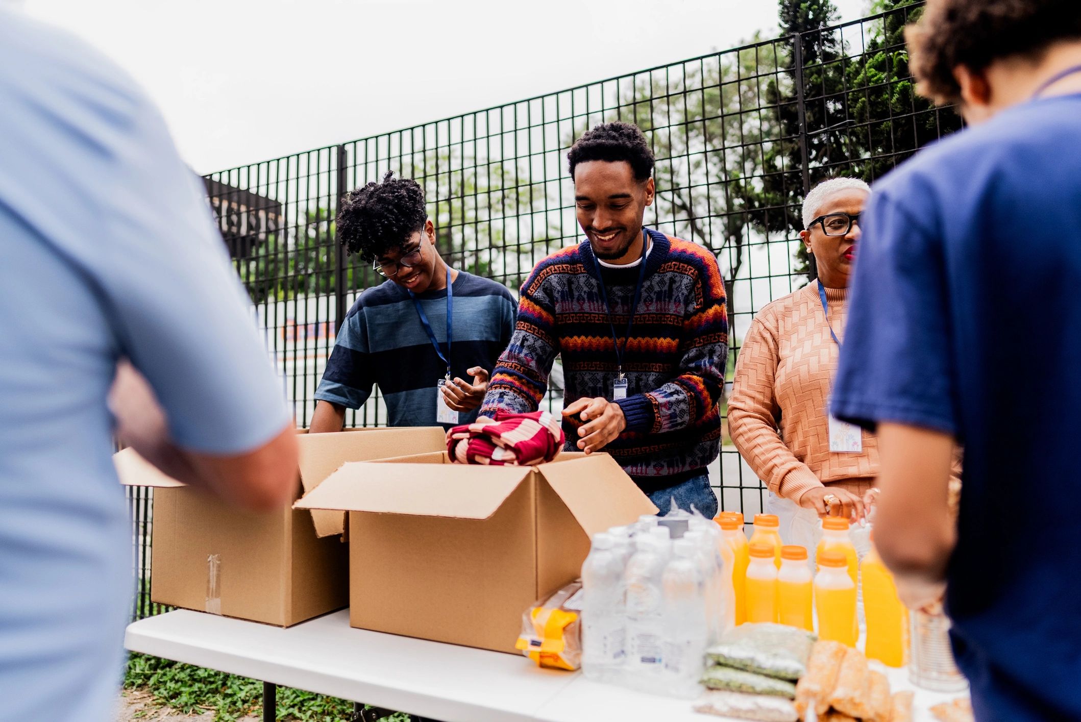 Community volunteers organizing supplies together