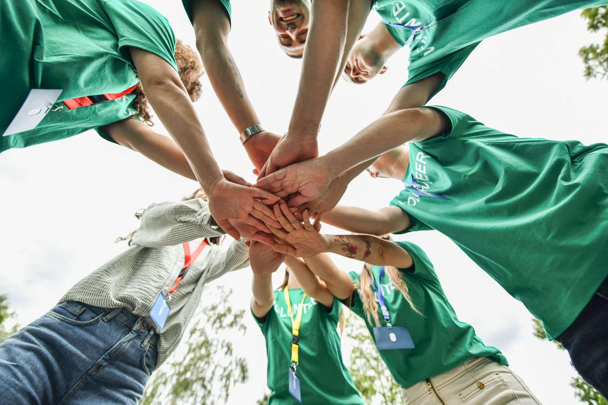 Volunteer team celebrating unity and shared purpose